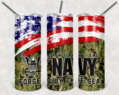 Navy 20oz Skinny Tumbler custom drinkware - with straw - Stainless Steel - American Flag