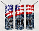 Navy 20oz Skinny Tumbler custom drinkware - with straw - Stainless Steel - American Flag