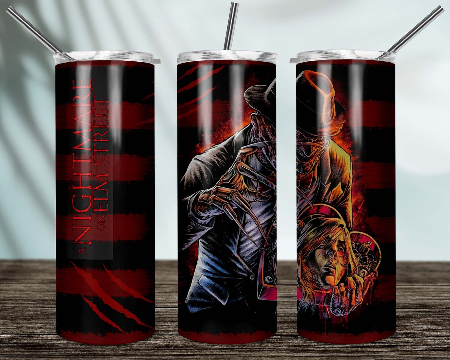 Nightmare On Elm Street 20oz Skinny Tumbler custom drinkware - with straw Stainless Steel Cup - Halloween