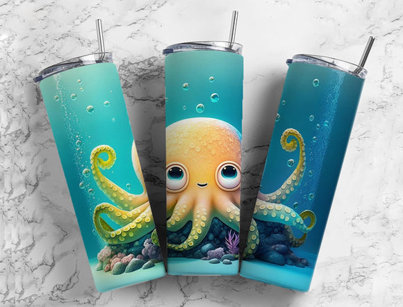 Octopus cute 20oz Skinny Straight Tumbler drinkware-with straw -water bottle -coffee mug cup travel tumbler