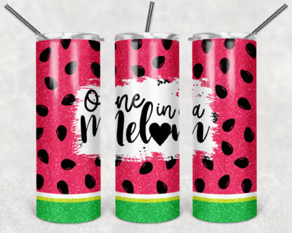 One In A Melon 20oz Skinny Tumbler custom drinkware - with straw - Stainless Steel cup Watermelon