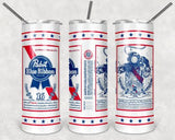 Pabst Blue Ribbon Special Edition Beer 20 oz Skinny Tumbler custom drinkwear - with straw