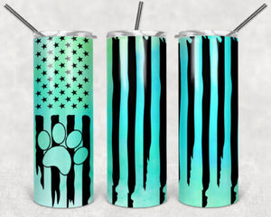 Paw Print Flag 20oz Skinny Tumbler custom drinkware - with straw - Stainless Steel cup