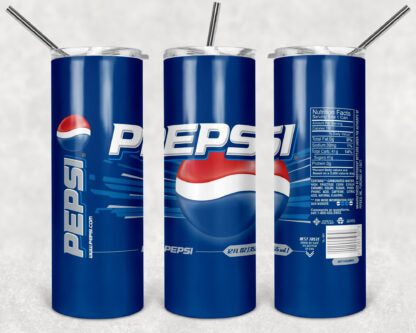 Pepsi 20oz Skinny Tumbler custom drinkware - with straw - Stainless Steel cup -Soda Pop