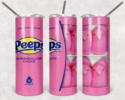 Peeps 20oz Skinny Tumbler custom drinkware - with straw - Stainless Steel cup Marshmallow Easter candy