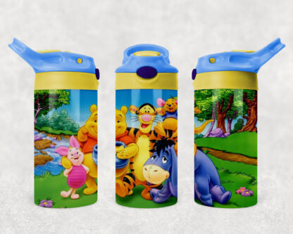 Pooh And Friends 12oz Flip Top Kids Tumbler custom drinkware - with straw - Stainless Steel cup -