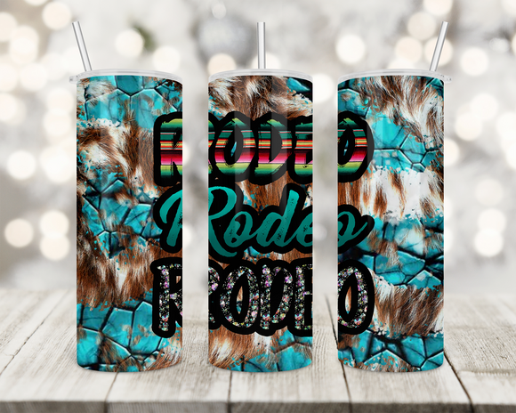 Rodeo Western 20oz Skinny Tumbler custom drinkware - with straw - Stainless Steel cup