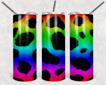 Rainbow Cow Fur 20oz Skinny Tumbler custom drinkware - with straw - Stainless Steel cup - Candy