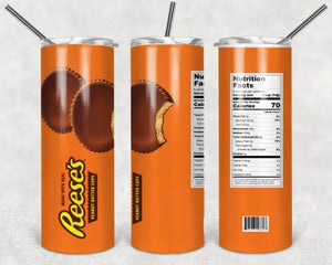 Reese's Candy 20oz Skinny Tumbler custom drinkware - with straw - Stainless Steel Cup