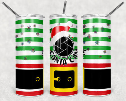 Santa Cam 20oz Skinny Tumbler custom drinkware - with straw Stainless Steel Cup - Christmas