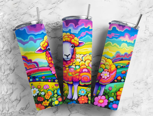 Sheep Lamb vibrant colors 20oz Skinny Straight Tumbler drinkware-with straw -water bottle -coffee mug cup travel tumbler