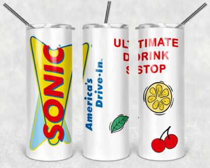 Sonic 20oz Skinny Tumbler custom drinkware - with straw - Stainless Steel cup