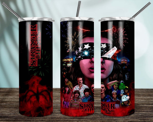 Stranger Things 20oz Skinny Tumbler custom drinkware - with straw Stainless Steel Cup - Horror