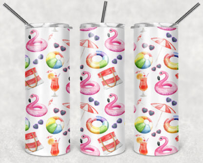 Summer time fun 20oz Skinny Tumbler custom drinkware - with straw - Stainless Steel cup