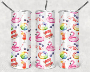 Summer time fun 20oz Skinny Tumbler custom drinkware - with straw - Stainless Steel cup