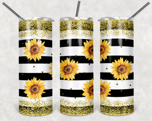 Sunflower Glitter 20 oz Skinny Tumbler custom drinkware- with straw - cup