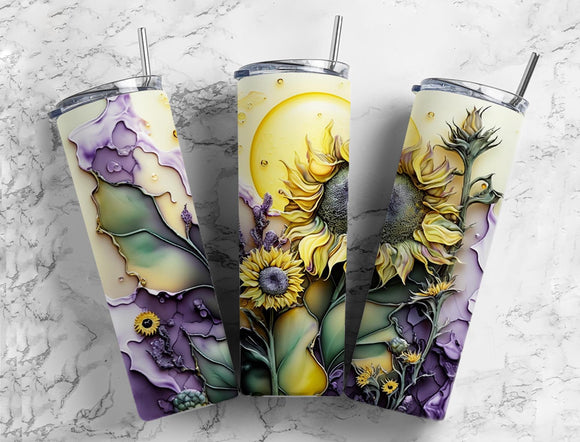 Marble Sunflower Tumbler  20oz Skinny Straight Tumbler drinkware-with straw -water bottle -coffee mug cup travel tumbler