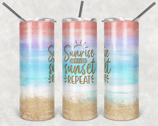 Sunrise Sunburn Sunset Repeat 20oz Skinny Tumbler custom drinkware - with straw - Stainless Steel cup