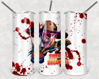 Freddy Krueger 20oz Skinny Tumbler custom drinkware - with straw - Stainless Steel Cup Halloween