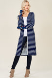 Long Sleeves Striped Cardigan, floral cuff with thumbholes- Plus Size - Black and white