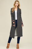 Long Sleeves Striped Cardigan, floral cuff with thumbholes- Plus Size - Black and white