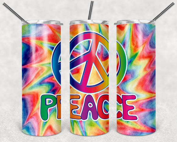 Tie Dye Peace 20oz Skinny Tumbler custom drinkware - with straw Stainless Steel Cup