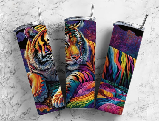 Tiger Patchwork 20oz Skinny Tumbler custom drinkwear - with straw - Skinny straight water bottle