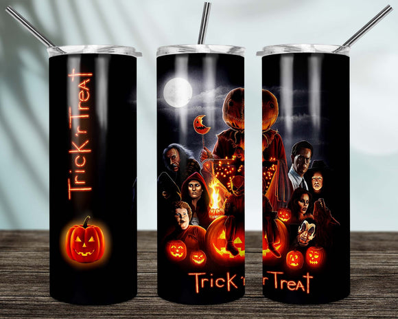Trick Or Treat 20oz Skinny Tumbler custom drinkware - with straw Stainless Steel Cup - Halloween