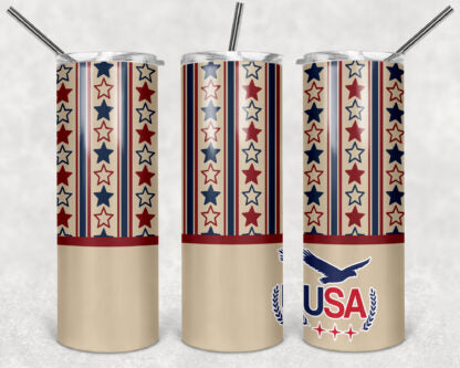 USA 20oz Skinny Tumbler custom drinkware - with straw - Stainless Steel cup - America
