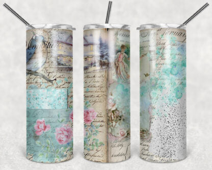 Vintage Book 20oz Skinny Tumbler custom drinkware - with straw - Stainless Steel cup