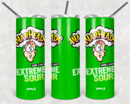 Warheads Candy 20oz Skinny Tumbler custom drinkware - with straw Stainless Steel Cup - Extremely Sour