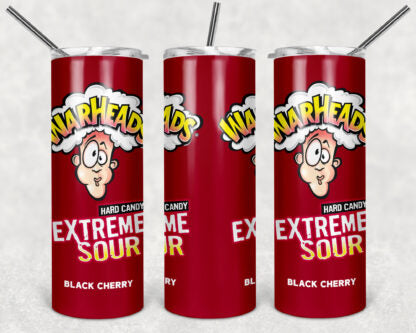 Warheads Candy 20oz Skinny Tumbler custom drinkware - with straw Stainless Steel Cup - Extremely Sour