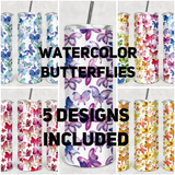 Watercolor Butterflies 20 oz Skinny Tumbler custom drinkware - with straw - cup
