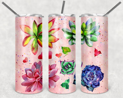 Water Color Succulents 20oz Skinny Straight Tumbler custom drinkware - with straw -cup