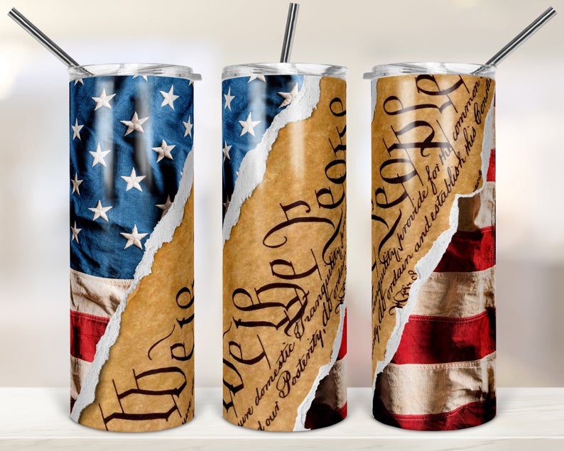 We The People 20oz Skinny Tumbler custom drinkware - with straw - Stainless Steel cup - America  -