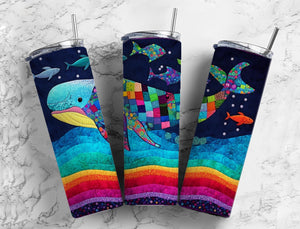 Whale patchwork quilt 20oz Skinny Tumbler custom drinkwear - with straw - Skinny straight water bottle