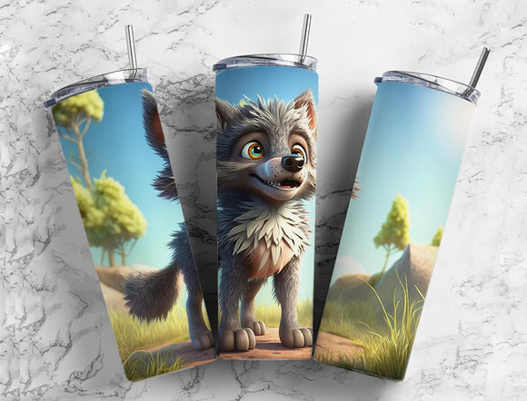 Cute Wolf 20oz Skinny Straight Tumbler drinkware-with straw -water bottle -coffee mug cup travel tumbler