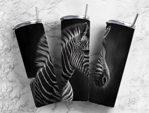 Zebra 20oz Skinny Tumbler custom drinkwear - with straw - Skinny straight water bottle - black and white