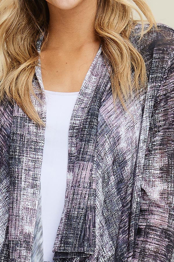 LIGHTWEIGHT KNIT FABRIC CHECK PRINT CARDIGAN