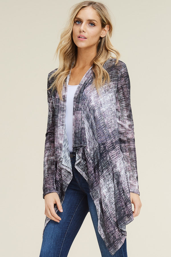 LIGHTWEIGHT KNIT FABRIC CHECK PRINT CARDIGAN