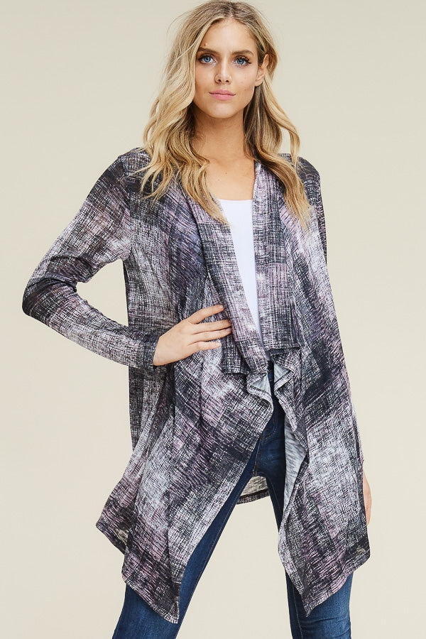 LIGHTWEIGHT KNIT FABRIC CHECK PRINT CARDIGAN