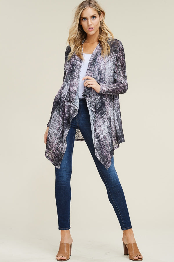 LIGHTWEIGHT KNIT FABRIC CHECK PRINT CARDIGAN