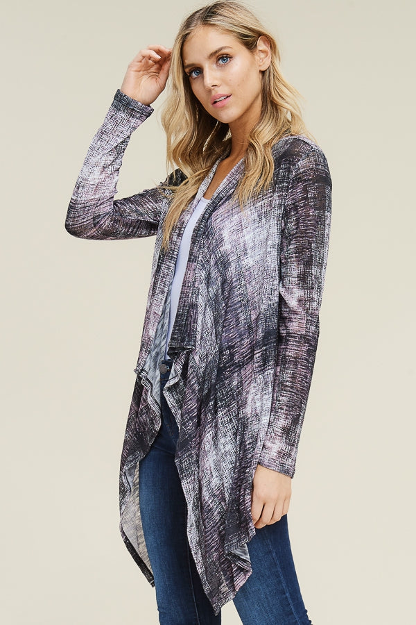 LIGHTWEIGHT KNIT FABRIC CHECK PRINT CARDIGAN