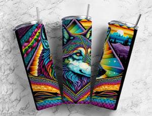 Abstract Wolf 20oz Skinny Straight Tumbler custom drinkwear - with straw - water bottle