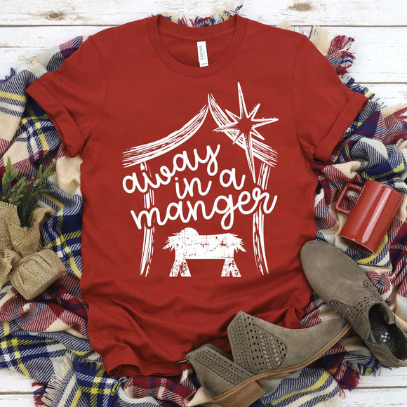 Away in A Manger red color T-Shirt - Ladies Shirt - graphic t-shirt - Christmas top