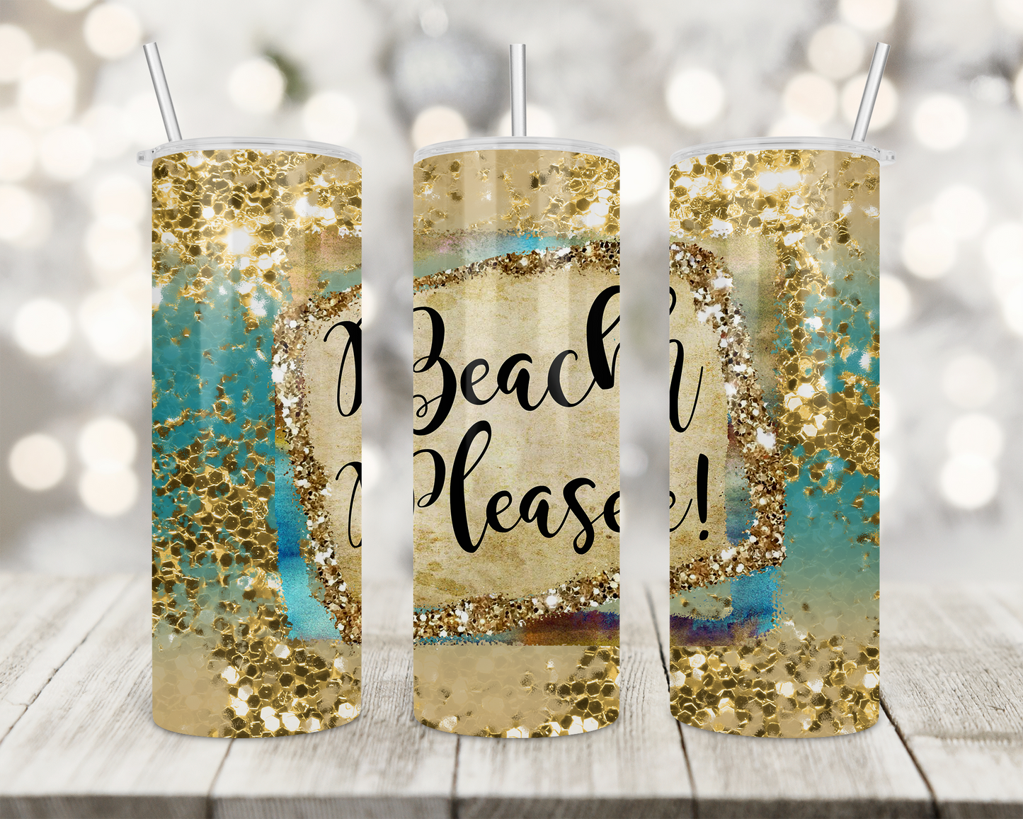 Beach Please 20oz Skinny Tumbler custom drinkware - with straw - Stainless Steel cup