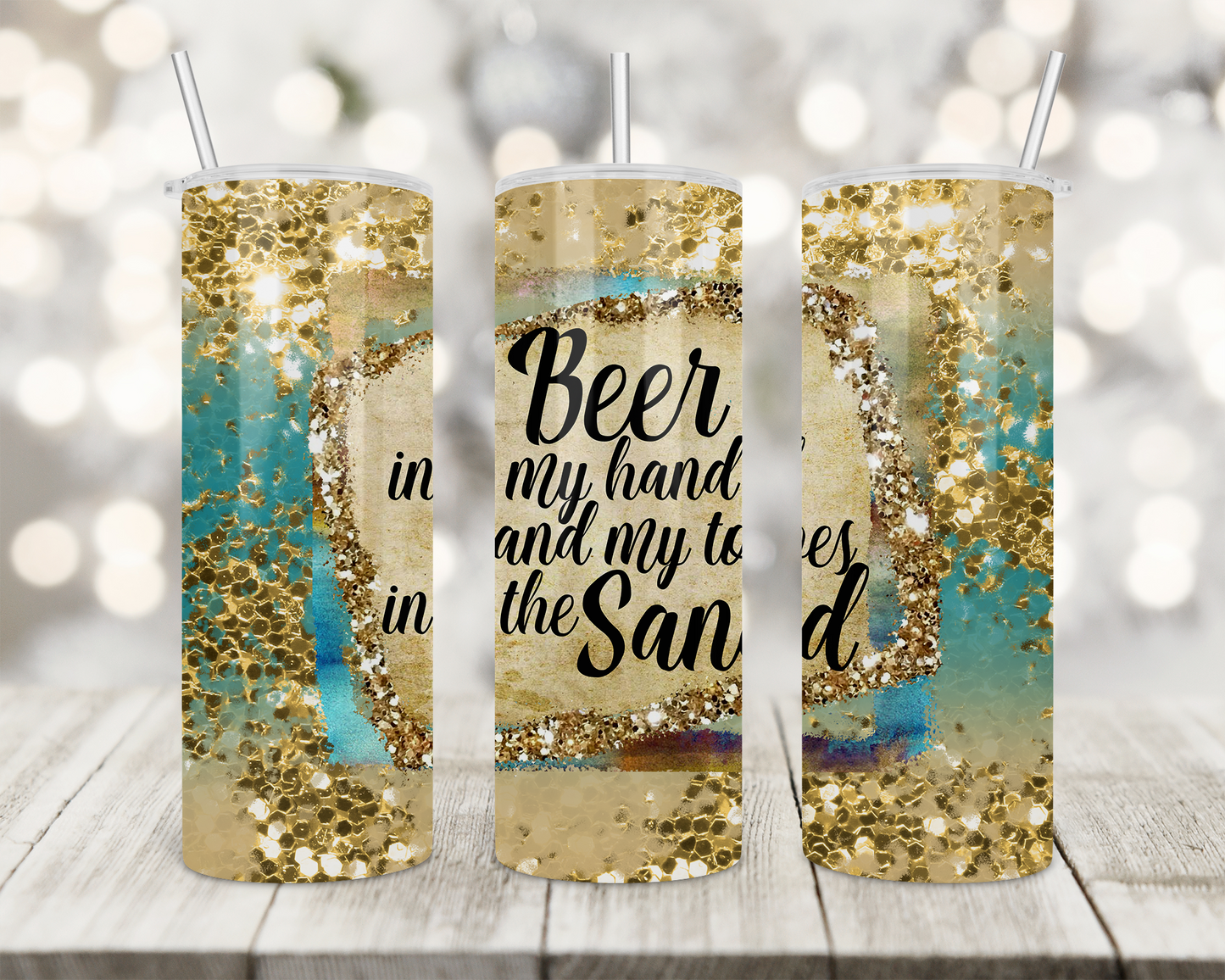 Beer in my hand and my toes in the sand 20oz Skinny Tumbler custom drinkware - with straw - Stainless Steel cup