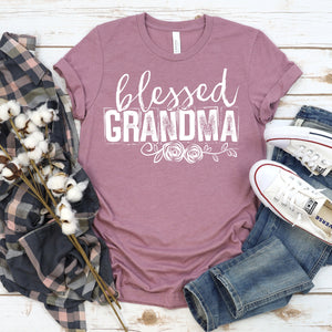 Blessed Grandma Tee T-Shirt - Ladies Shirt - graphic t-shirt - floral roses