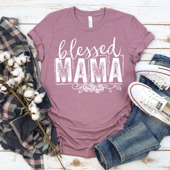 Blessed Mama Tee T-Shirt - Ladies Shirt - graphic t-shirt - floral roses