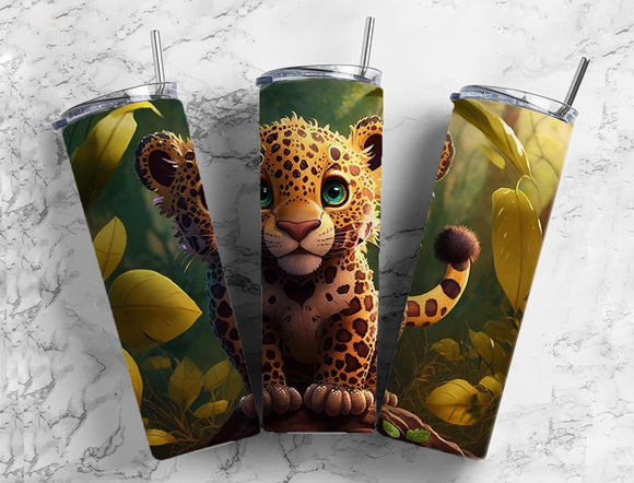 Cheetah cute 20oz Skinny Straight Tumbler drinkware-with straw -water bottle -coffee mug cup travel tumbler